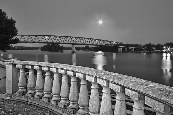 Black and White Levee Moonrise