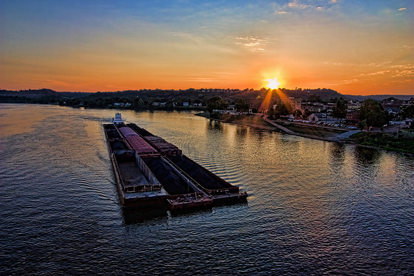Sunset Over Ohio River Commerce