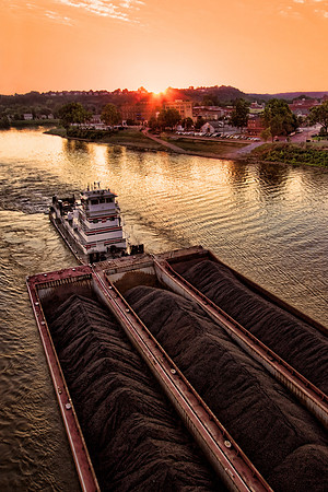 Ohio River Barge Sunset